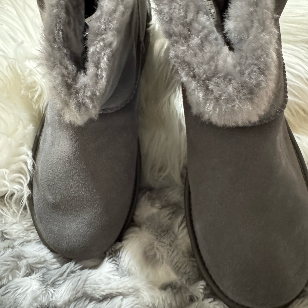 Ugg Gray Fur-Lined Crystal Logo Ankle Winter Boots New